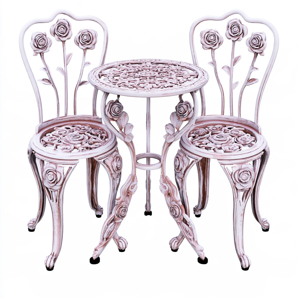 Vyrnloft white aluminum garden bistro set with table and chairs, outdoor living and garden furniture for relaxing in the yard