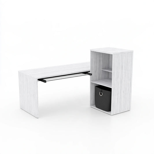 Light gray wood textured Vyrnloft desk with angled view, ideal for home or office workspace, part of Kantoormeubels collection